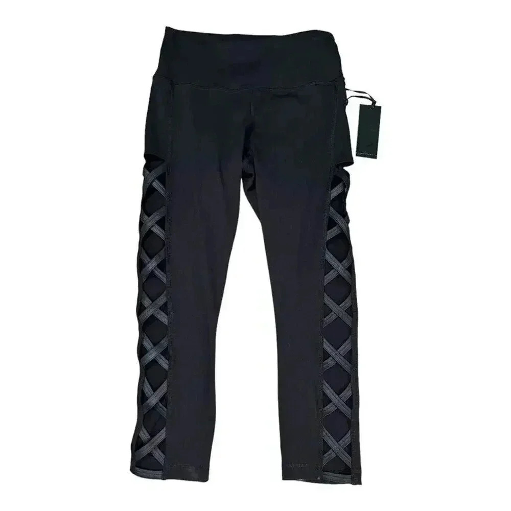 NEW Vina Women’s XS Black Criss Cross‎ Cutout Lattice Cropped Athletic Pant NWT